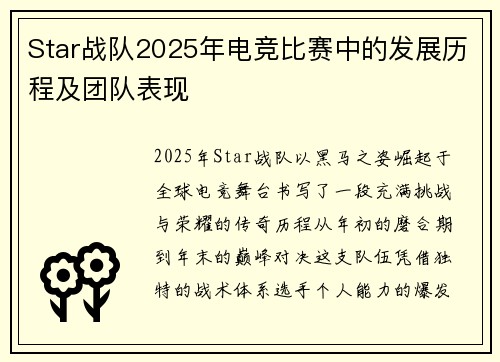 Star战队2025年电竞比赛中的发展历程及团队表现